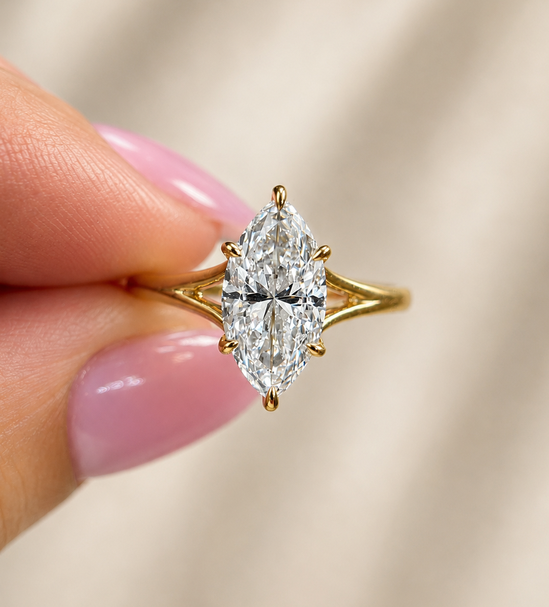 2.14  Carat Marquise Cut Split Shank Diamond Ring